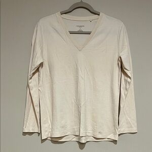 M M Lafleur | Pima Cotton long long v-neck cream color shirt Women’s size S soft